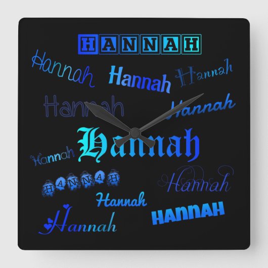 Blauwen op zwart - Hannah Vierkante Klok (Voorkant)