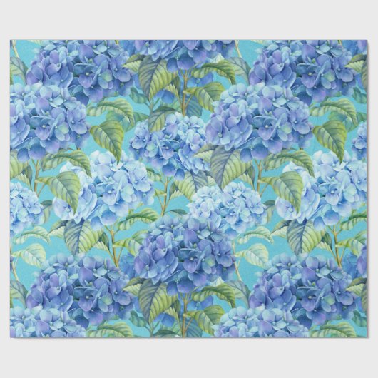 Blauwflesje Hydrangea Bloedpatroon Cadeaupapier (Vlak)