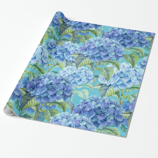 Blauwflesje Hydrangea Bloedpatroon Cadeaupapier (Uitgerold)