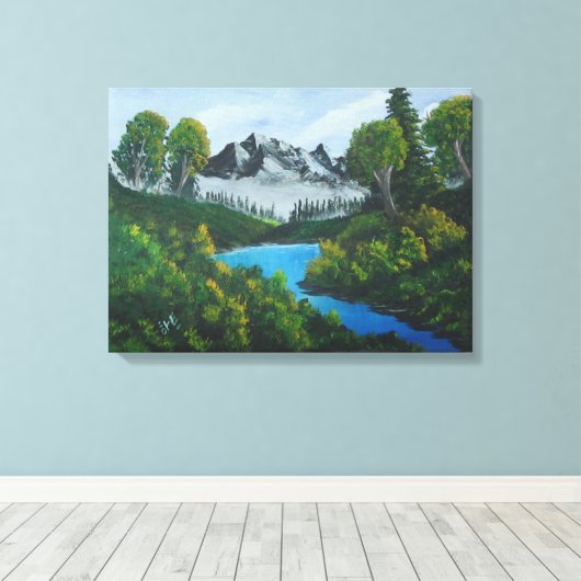 Blauwgebergte bos Landschap Canvas Afdruk (Insitu (Houten vloer))