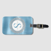 Blauwgeborsteld metaal met reservediamanten bagagelabel (Voorkant (horizontaal))