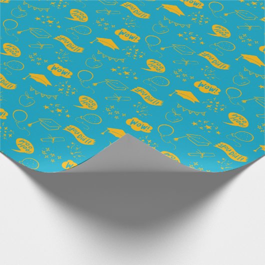 Blauwgeel Afstuderen Hand getekend krabbelpatroon Cadeaupapier (Hoek)