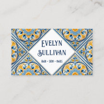 Blauwgeel mediterraan tegels visitekaartje