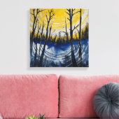 Blauwgeel Sunset Forest Waterverf kunst Canvas Afdruk (Insitu (Woonkamer))