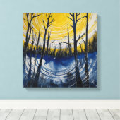 Blauwgeel Sunset Forest Waterverf kunst Canvas Afdruk (Insitu (Houten vloer))