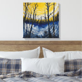 Blauwgeel Sunset Forest Waterverf kunst Canvas Afdruk (Insitu (Slaapkamer))