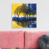Blauwgeel Sunset Forest Waterverf kunst Canvas Afdruk (Insitu (Woonkamer))