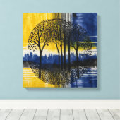Blauwgeel Sunset Forest Waterverf kunst Canvas Afdruk (Insitu (Houten vloer))