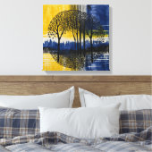 Blauwgeel Sunset Forest Waterverf kunst Canvas Afdruk (Insitu (Slaapkamer))