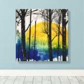 Blauwgeel Sunset Forest Waterverf kunst Canvas Afdruk (Insitu (Houten vloer))