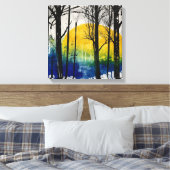 Blauwgeel Sunset Forest Waterverf kunst Canvas Afdruk (Insitu (Slaapkamer))