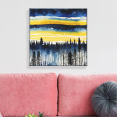 Blauwgeel Sunset Forest Waterverf kunst Canvas Afdruk (Insitu (Woonkamer))