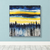 Blauwgeel Sunset Forest Waterverf kunst Canvas Afdruk (Insitu (Houten vloer))