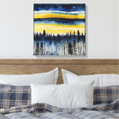 Blauwgeel Sunset Forest Waterverf kunst Canvas Afdruk (Insitu (Slaapkamer))