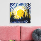 Blauwgeel Sunset Forest Waterverf kunst Canvas Afdruk (Insitu (Woonkamer))