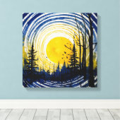 Blauwgeel Sunset Forest Waterverf kunst Canvas Afdruk (Insitu (Houten vloer))
