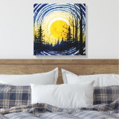 Blauwgeel Sunset Forest Waterverf kunst Canvas Afdruk (Insitu (Slaapkamer))