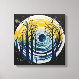 Blauwgeel Sunset Forest Waterverf kunst Canvas Afdruk