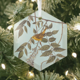 Blauwgeige geelzuchtige vogel op Wisteria Glas Ornament