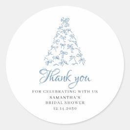 Blauwgekrabbelde strik Kerstboom Bruiloft  Ronde Sticker