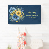 Blauwgele bloemen goud bruiloftsfeest spandoek (Insitu)