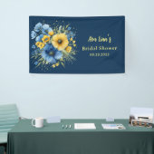 Blauwgele bloemen goud bruiloftsfeest spandoek (Beurs)