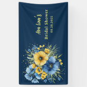 Blauwgele bloemen goud bruiloftsfeest spandoek (Verticaal)