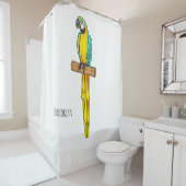 Blauwgele cartoon douchegordijn (In situ)