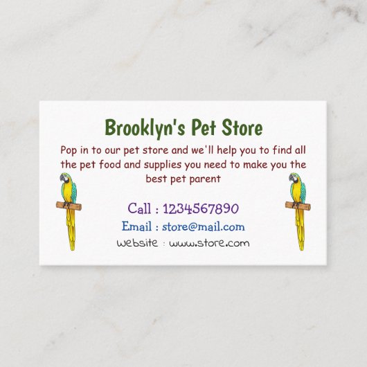 Blauwgele cartoon visitekaartje (Voorkant)