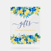 Blauwgele citroenen bloemengeschenken vrijgezellen acryl bord (Voorkant)