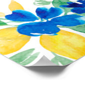 Blauwgele citroenen bloemenwelkom vrijgezellenfees poster (Hoek)