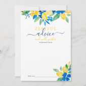 Blauwgele citroenen florale waterverf bruidsadvies kaart (Voorkant)