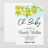 Blauwgele citroenen waterverf baby shower kaart (Voorkant / Achterkant)