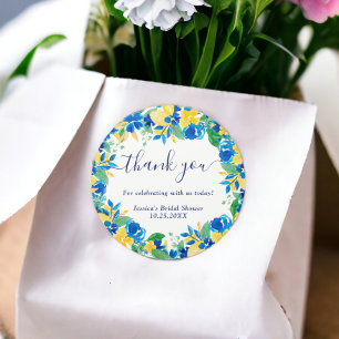 Blauwgele citroenen waterverf vrijgezellenfeest ronde sticker