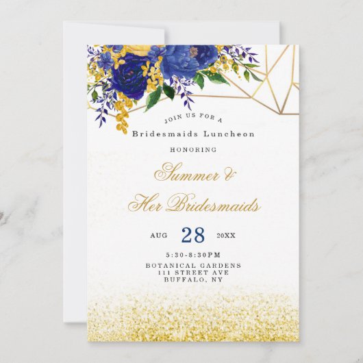 Blauwgele goudbrauwmazen Luncheon Kaart (Voorkant)