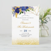 Blauwgele goudbrauwmazen Luncheon Kaart (Staand voorkant)