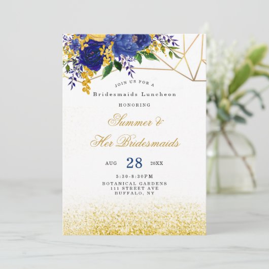 Blauwgele goudbrauwmazen Luncheon Kaart (Staand voorkant)