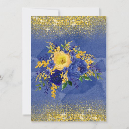 Blauwgele goudbrauwmazen Luncheon Kaart (Achterkant)