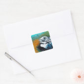 Blauwgele Macawê Vierkante Sticker (Envelop)
