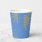 Blauwgele retro straal van zonneschijn Baby shower Papieren Bekers (Links)