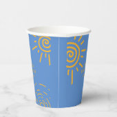 Blauwgele retro straal van zonneschijn Baby shower Papieren Bekers (Rechts)
