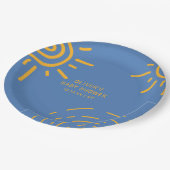 Blauwgele retro straal van zonneschijn Baby shower Papieren Bordje (Gekanteld)