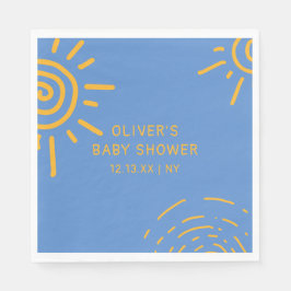 Blauwgele retro straal van zonneschijn Baby shower Servet
