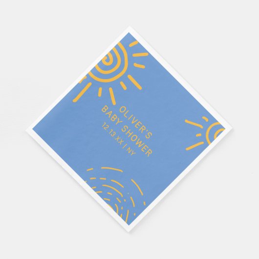 Blauwgele retro straal van zonneschijn Baby shower Servet (Hoek)