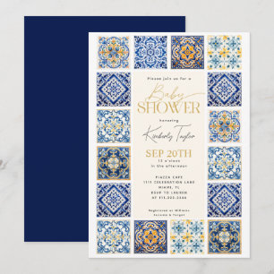 Blauwgele Tegels Italiaans Baby shower Kaart