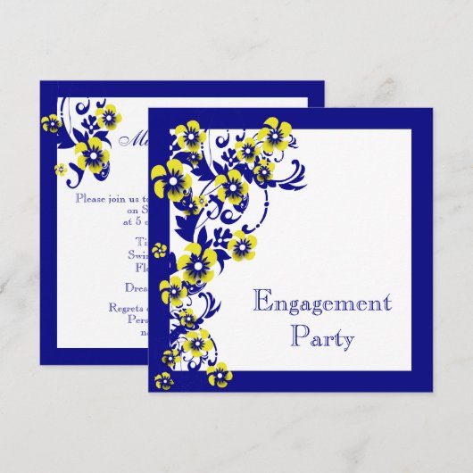 Blauwgele verloving trouwdag kaart (Voorkant / Achterkant)