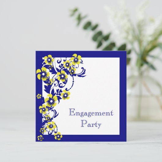 Blauwgele verloving trouwdag kaart (Staand voorkant)