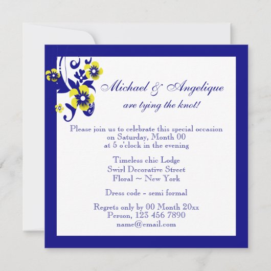 Blauwgele verloving trouwdag kaart (Achterkant)