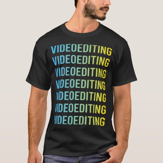 Blauwgele videobewerkingseditor t-shirt (Voorkant)