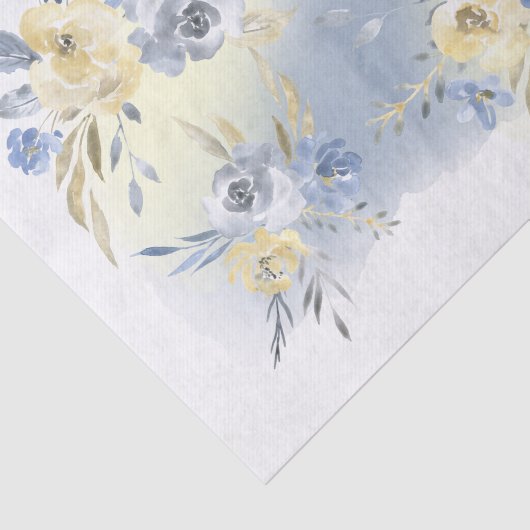 Blauwgele waterverf Bloemen Boeketten Tissuepapier (Detail)